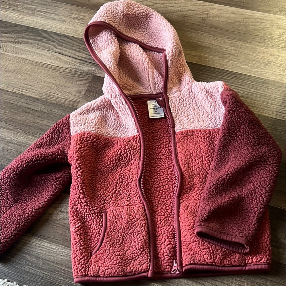 Cozy Pink and Red Kids Sherpa Hoodie